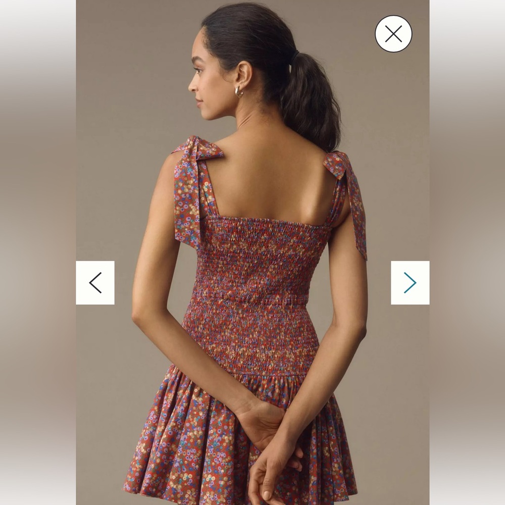 Anthropologie Atsu tie shoulder smocked mini dress - Picture 3 of 9